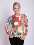 Cream/Orange Graphic Patchwork Sweater