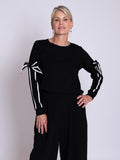 Black/White Pullover with Sleeve Bow Detail & Contrast Trims
