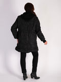 Black Cartwheel Embroidered Quilted Coat with Knitted Collar