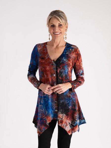 Black/Cobalt/Copper Lace Batik Burnout Jersey Cardigan
