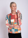 Cream/Orange Graphic Patchwork Sweater