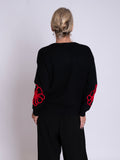 Black/Red Embroidered Floral Illustration Motif Jumper