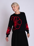 Black/Red Embroidered Floral Illustration Motif Jumper