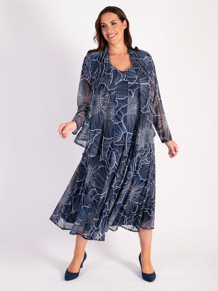 Navy/Ivory Floral Print Mesh Shrug