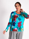 A Turquoise/Multi Fine Knit Floral Sweater