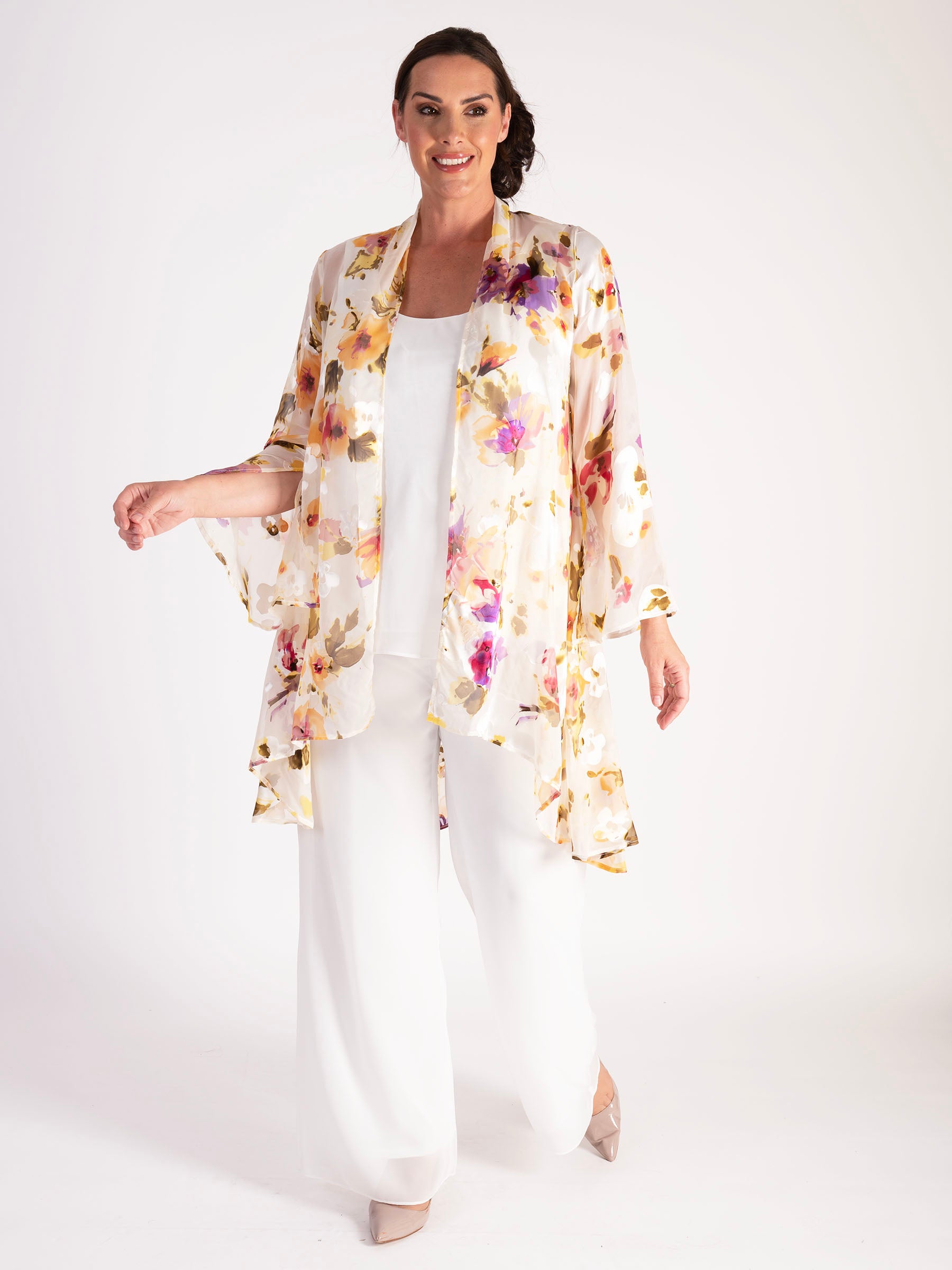 Ivory/Multi Sunshine Floral Devoree Jacket with Split Cuff Detail ...