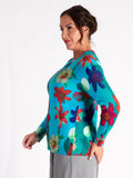 A Turquoise/Multi Fine Knit Floral Sweater