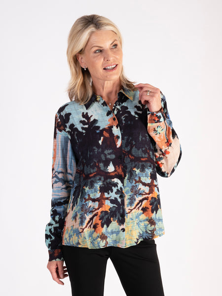 Sky/Multi Enchanted Forest Print Shirt