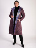 Eggplant/Watercolour Print Zip Front Quilted Reversible Long Coat