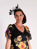 Black Bow and Feathers Fascinator with Net Trim