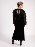 A Black Stretch Velvet Dress with Crepe Chiffon Overarm Frill
