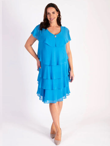 Azure Chiffon Multi Tiered Dress With Diamante Detail - Promotion Until 5th May 2025