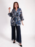 Cobalt/Pewter Paisley Lace Velvet Devoree Kimono Jacket