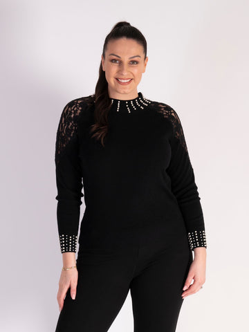 A Black Lace And Pearls Jumper
