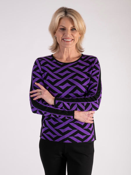 Black/Violet Geometric Pattern Jumper -