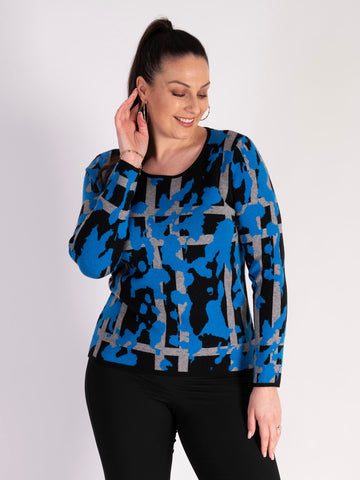 Black/Cobalt Geometric Abstract Jumper