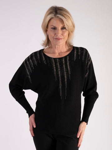 Black Diamanté Neck Detailed Jumper - Promotion Until 30th March 2025