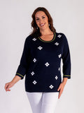 A Navy/White Diamond Pattern Jumper – Understated Elegance