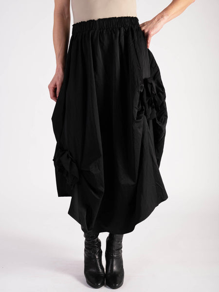 Uchuu Black Hi-Lo Skirt With Floral Appliques