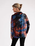 A Black/Cobalt/Copper Lace Batik Burnout Jersey Wrap Top