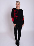 Black/Red Embroidered Floral Illustration Motif Jumper
