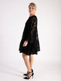 Uchuu Black Confetti Applique Short Dress with Fluted Sleeves