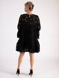 Uchuu Black Confetti Applique Short Dress with Fluted Sleeves