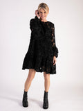 Uchuu Black Confetti Applique Short Dress with Fluted Sleeves