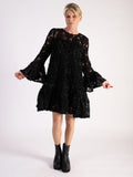 Uchuu Black Confetti Applique Short Dress with Fluted Sleeves