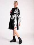 Uchuu Black Newsprint Contrast Knee Length Shirt Dress