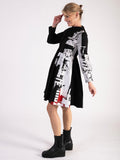 Uchuu Black Newsprint Contrast Knee Length Shirt Dress