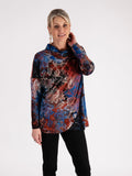 A Black/Cobalt/Copper Lace Batik Burnout Jersey Wrap Top