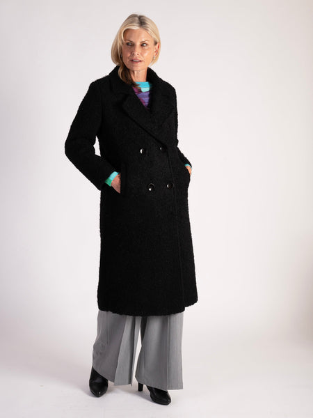 Black Soft Textured Wool Mix Coat