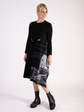 A Uchuu Black Dress with Abstract Printed Panel and Buckle