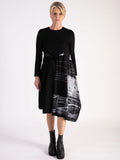 A Uchuu Black Dress with Abstract Printed Panel and Buckle