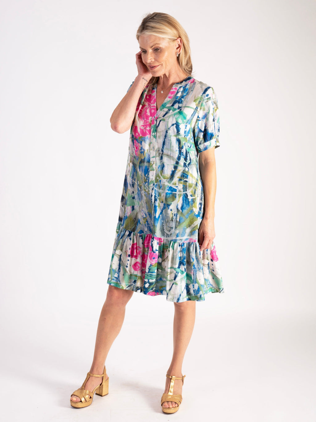 chinese dress ladies Francesca Linen Dress - 100% Linen Ruffle Collar with Pockets main image 1