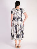 Ivory/Black Floral Scribble Print Panelled Jersey Dress