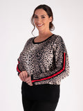 Black/Beige Leopard & Diamante With Black Panel Pullover