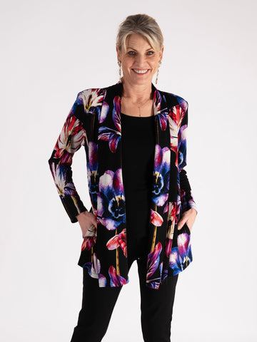 A Black/Multi Tulip Print Jersey Cardigan
