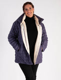 Blueberry Sorbet/White Zip Front Quilted Reversible Suedette Jacket - Black Friday Comes Early