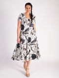 Ivory/Black Floral Scribble Print Panelled Jersey Dress