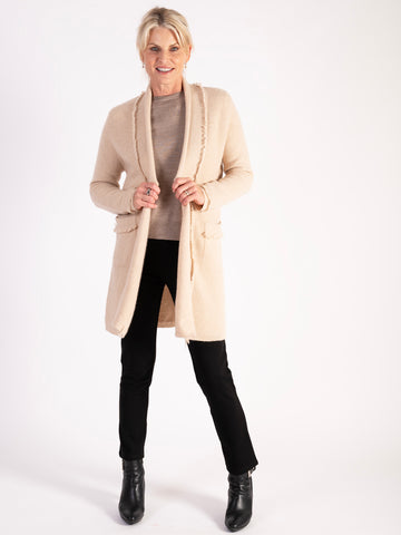 100% Cashmere Cream Textured Cardigan with Fringe Details -  Promotion Until 31st October 2024