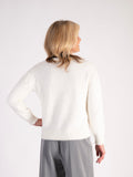 Cream Soft Knit V Neck Sweater with Gold Chain Trim