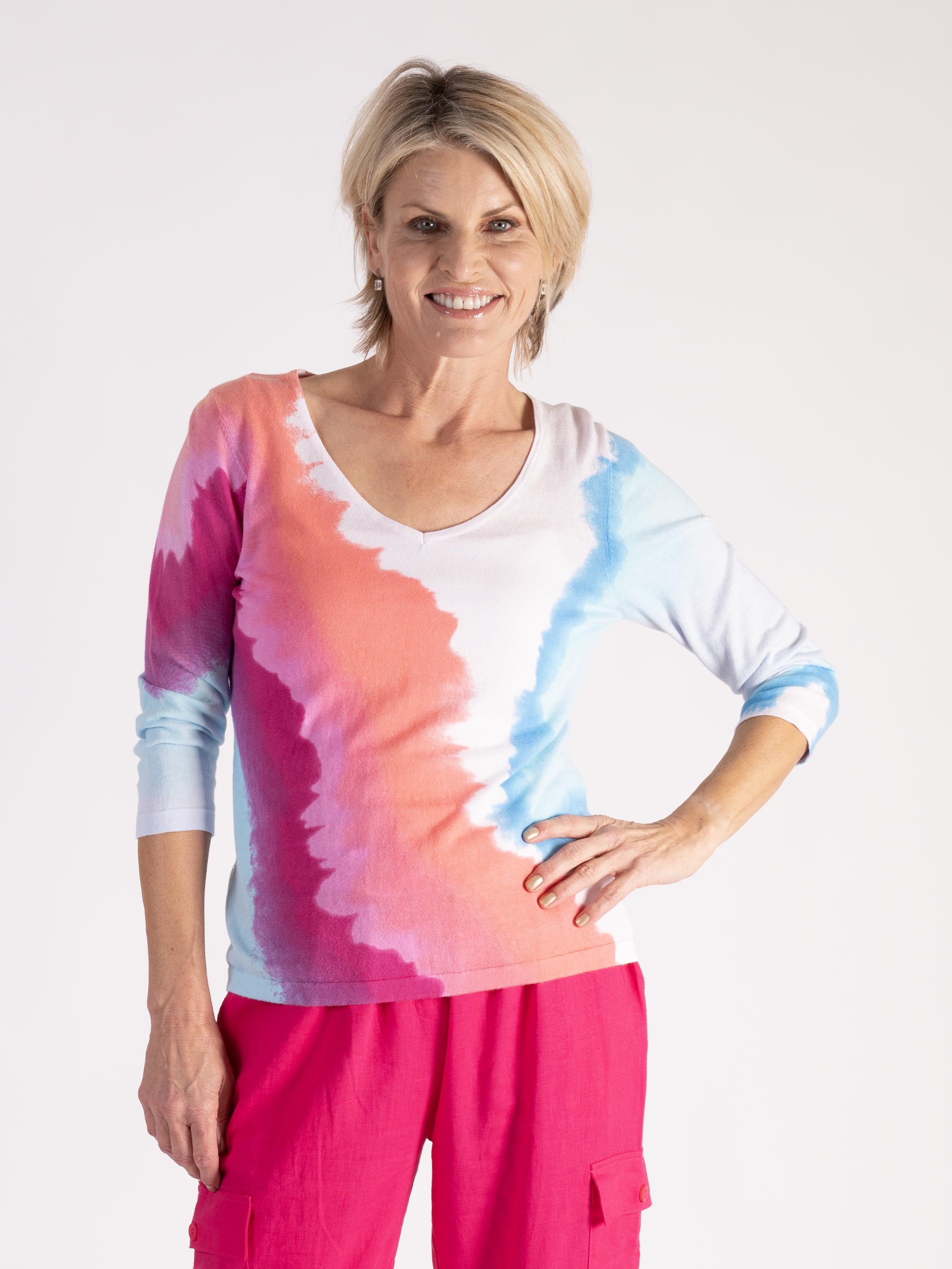 White/Multi Watercolour Pastels Jumper Chesca Direct