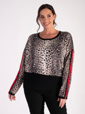 Black/Beige Leopard & Diamante With Black Panel Pullover