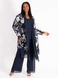 Navy/Silver Burnout Floral Leaf Coat with Chiffon Trim