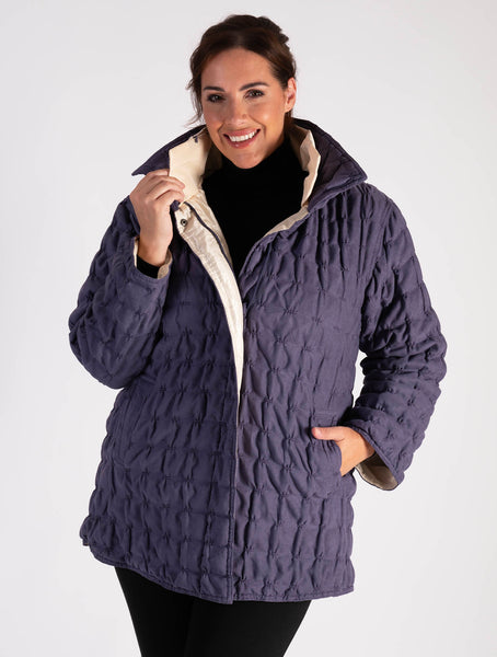 Blueberry Sorbet/White Zip Front Quilted Reversible Suedette Jacket