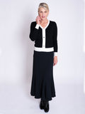 Black/Ivory Ribbed V Sweater with Brooch Details