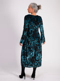 Teal/Black Château Jardin Cowl Neck Velvet Devore Bubble Dress