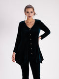 Teal Stretch Velvet Cardigan With Diamante Buttons